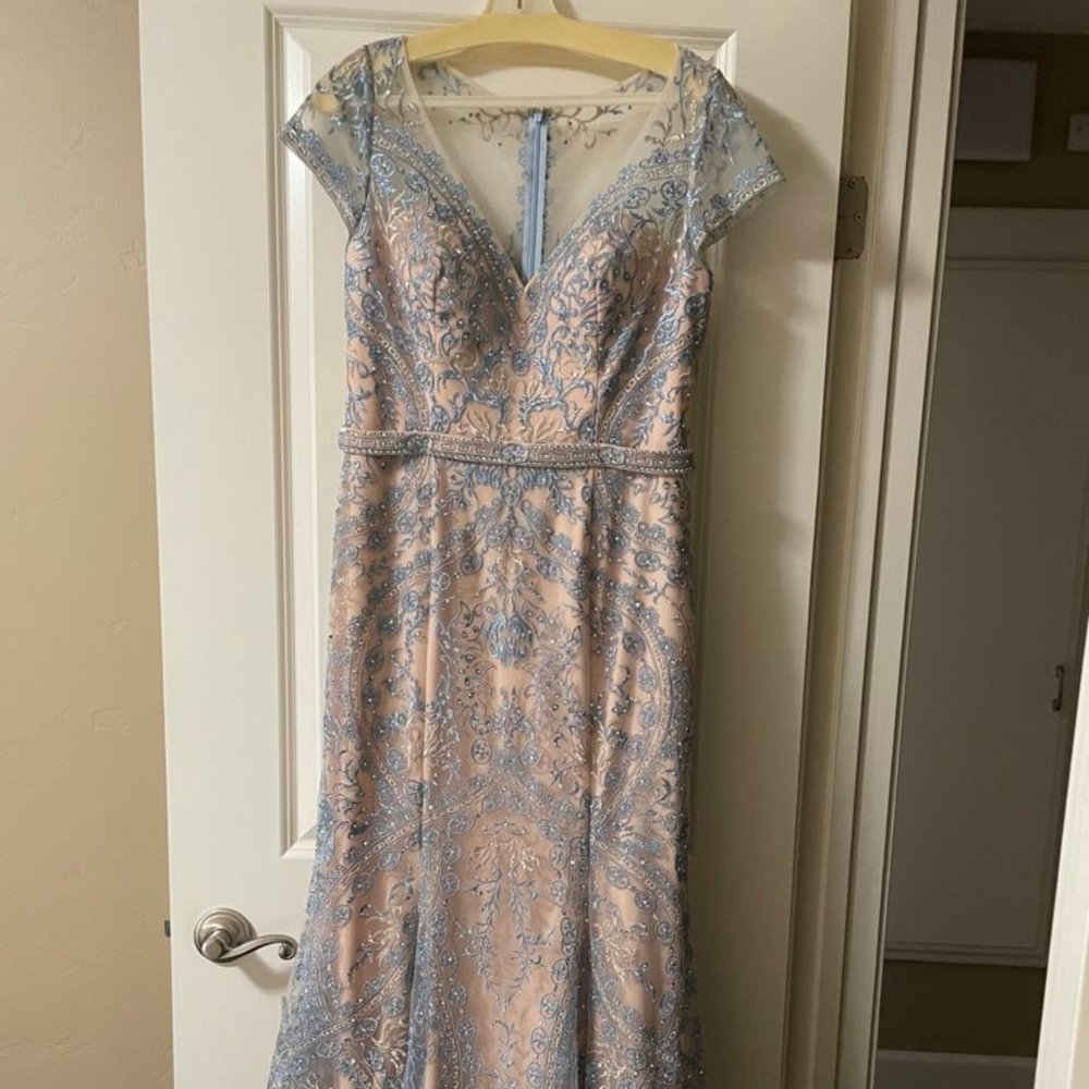 Ivonne D for Mon Cheri Blue & Nude Gown 117D70 Wedding Mother of the Bride Dress